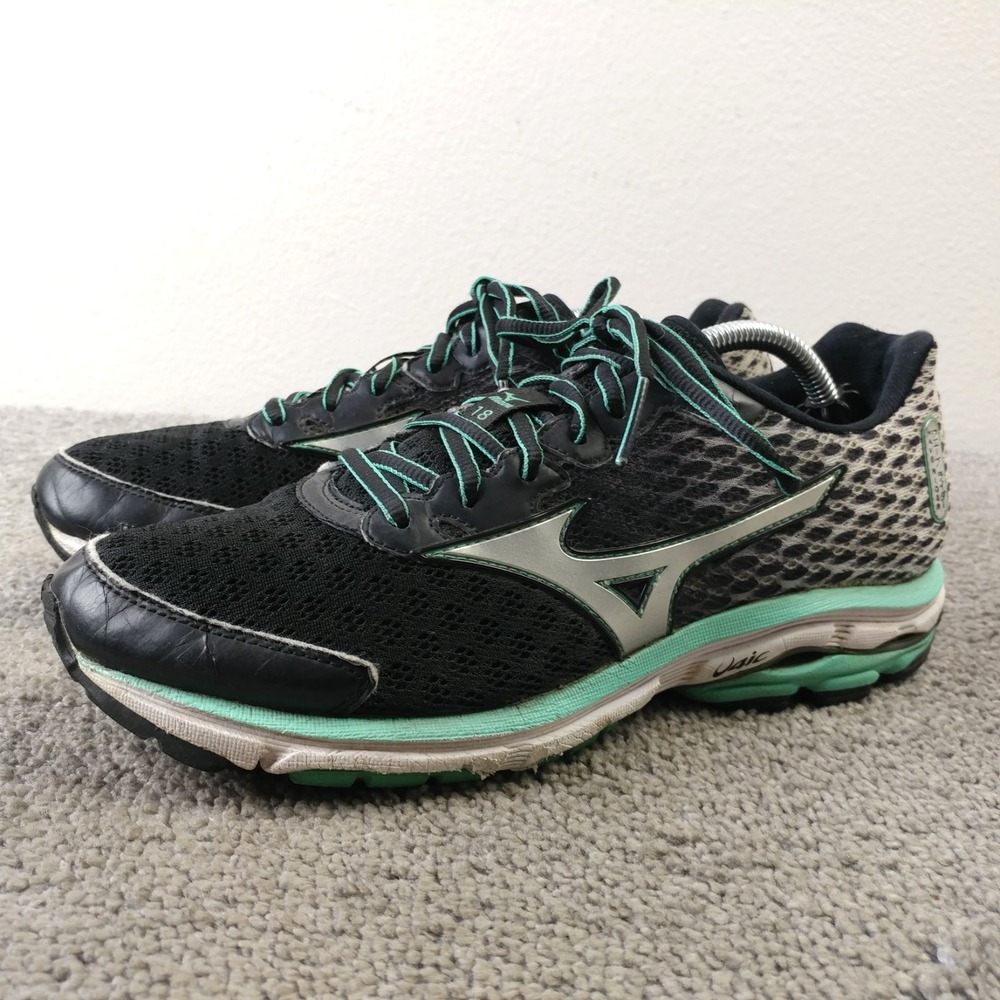 Mizuno Wave Rider 18 Womens Size 8.5 Running Shoes Black Teal J1GD150303